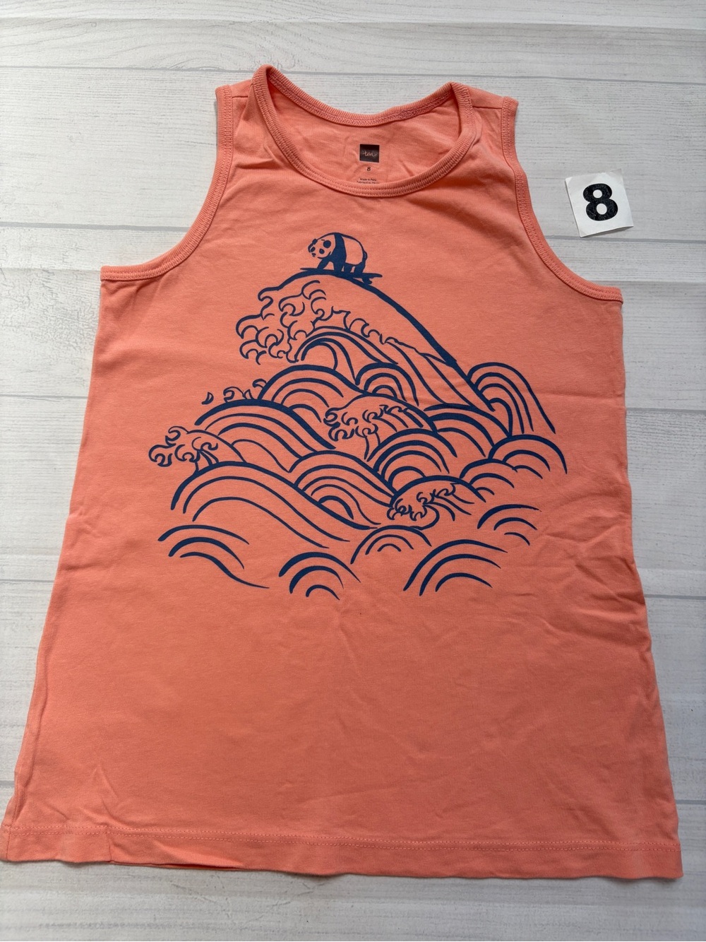 Tea Collection Coral Tank Top with Navy Wave & Panda Graphic